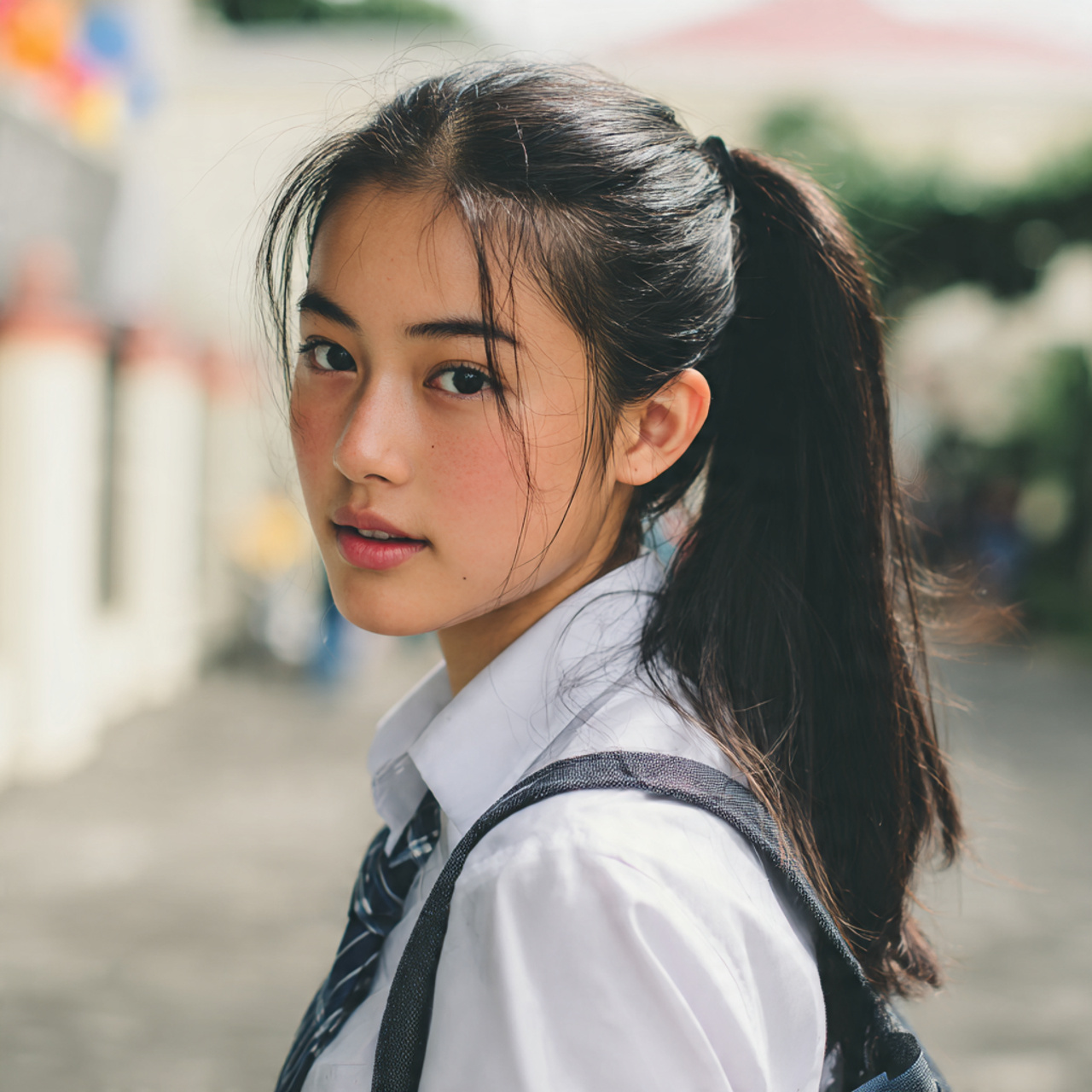 a school teen having easy sleek low ponytail hairs