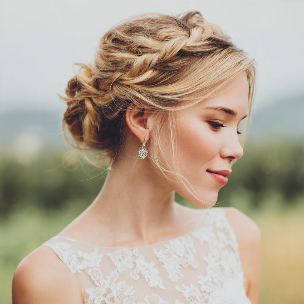 an attractive bride having easy braided crown updo