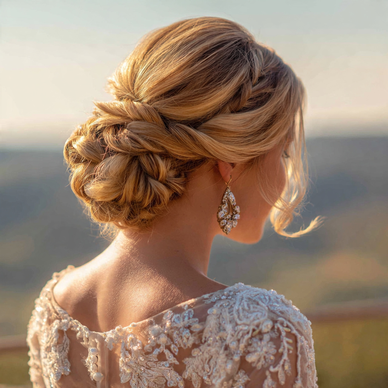 an attractive bride having easy braided low bun ha