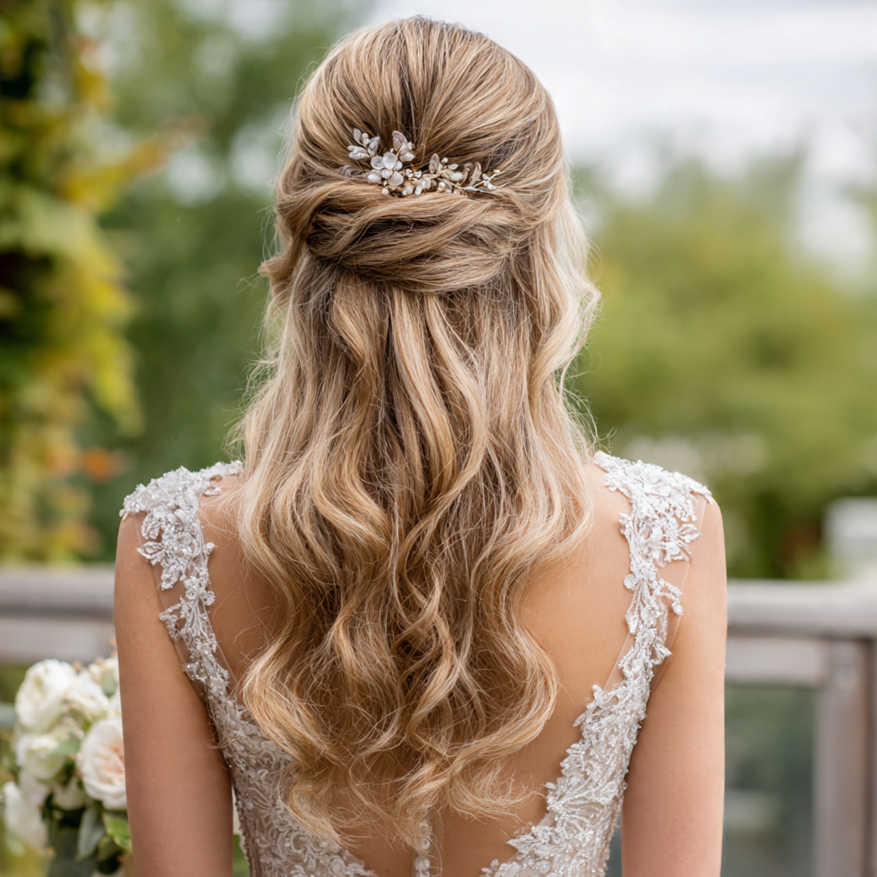 an attractive bride having easy classic half up we