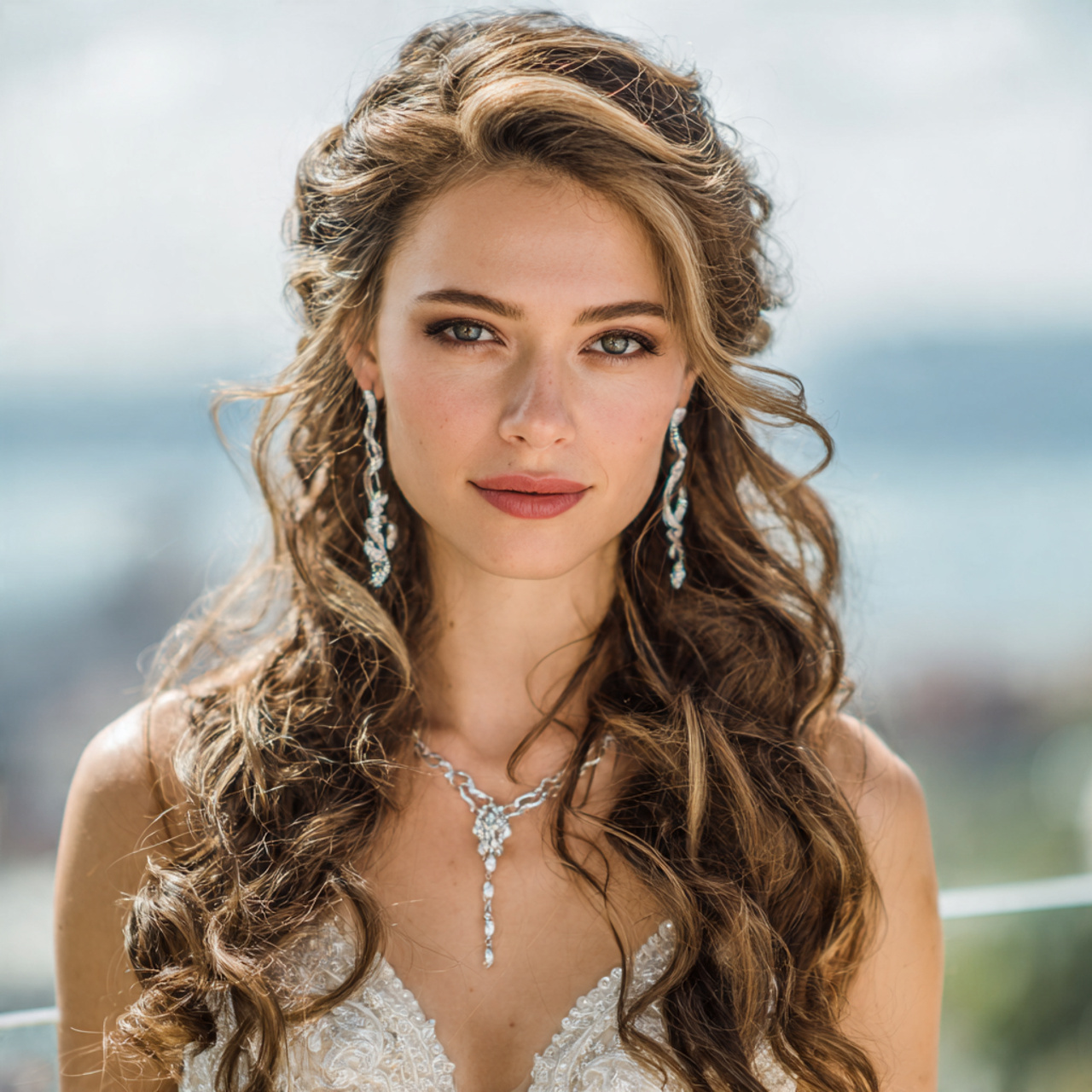 an attractive bride having easy loose romantic wav