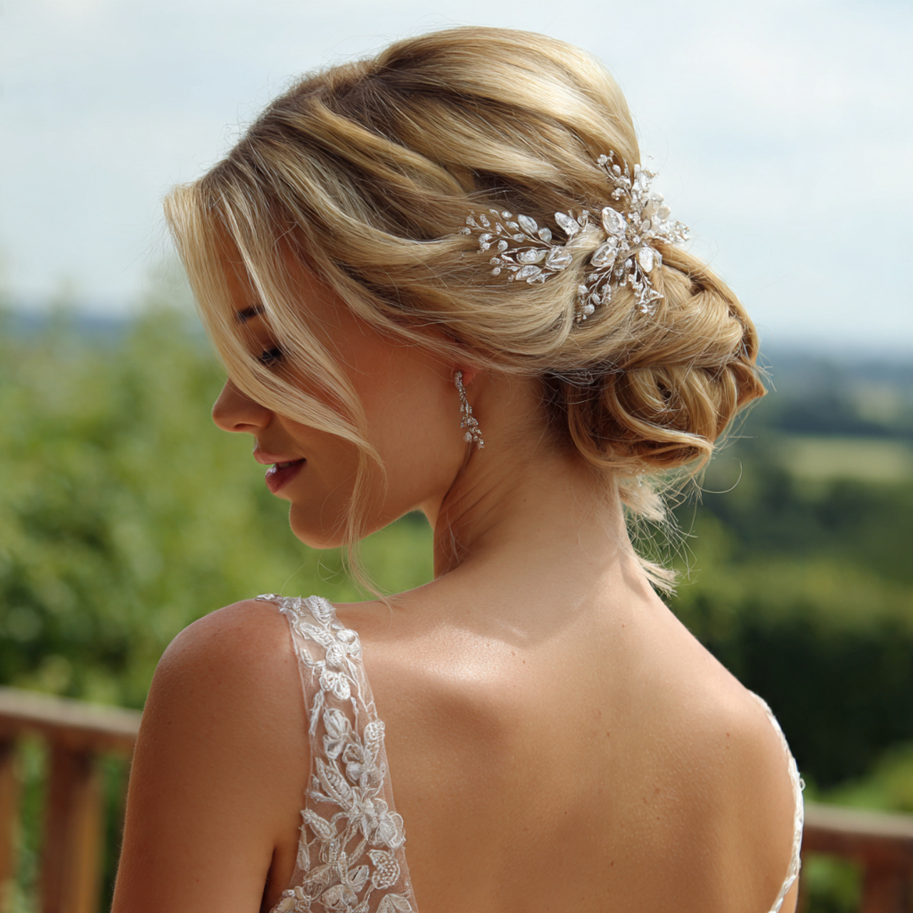 an attractive bride having easy soft low bridal bu