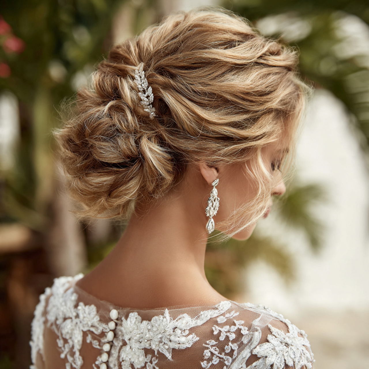 an attractive bride having easy textured bridal bu