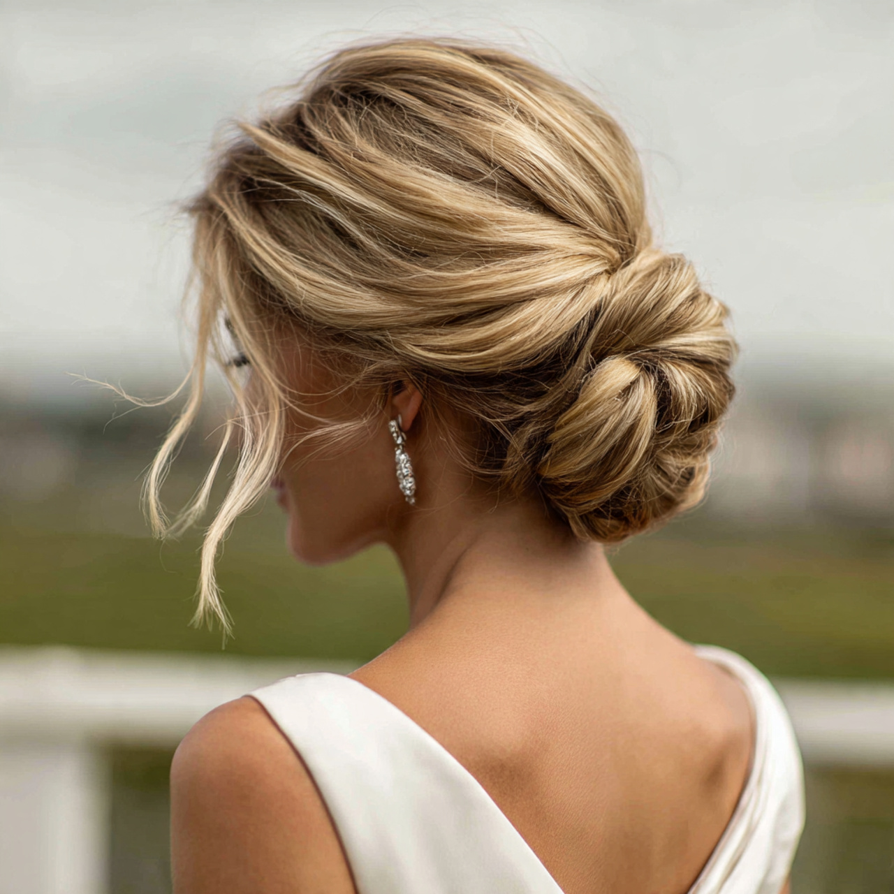 an attractive bride having easy twisted low chigno