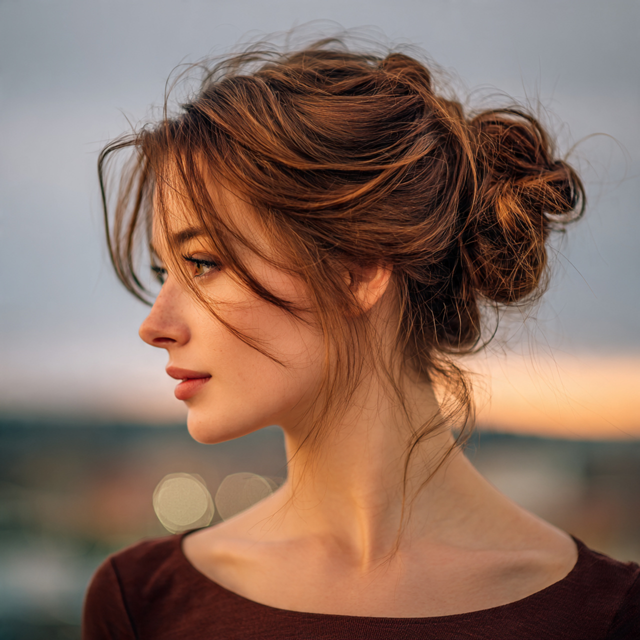 an attractive girl having easy casual low bun hair