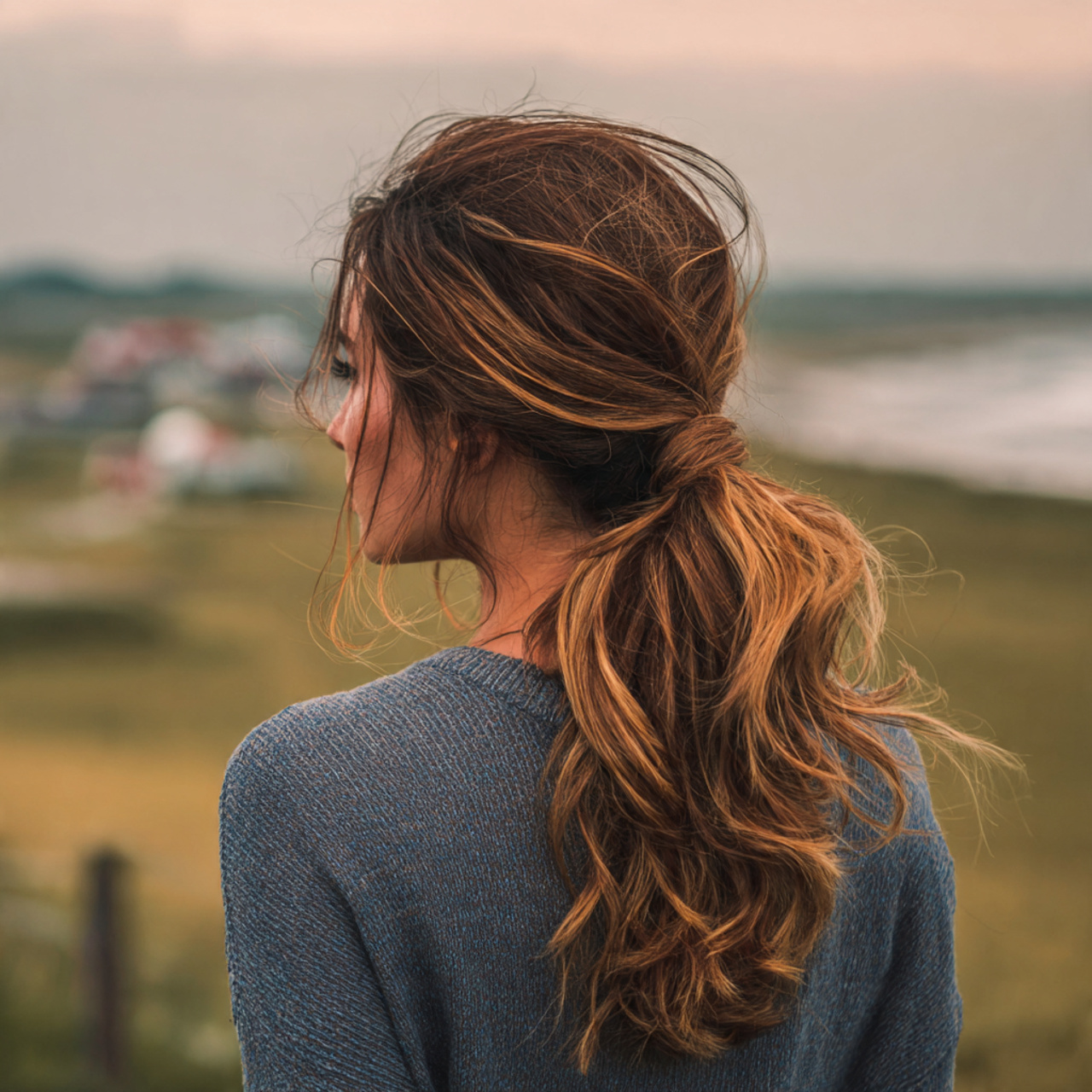 an attractive girl having easy low twisted ponytai