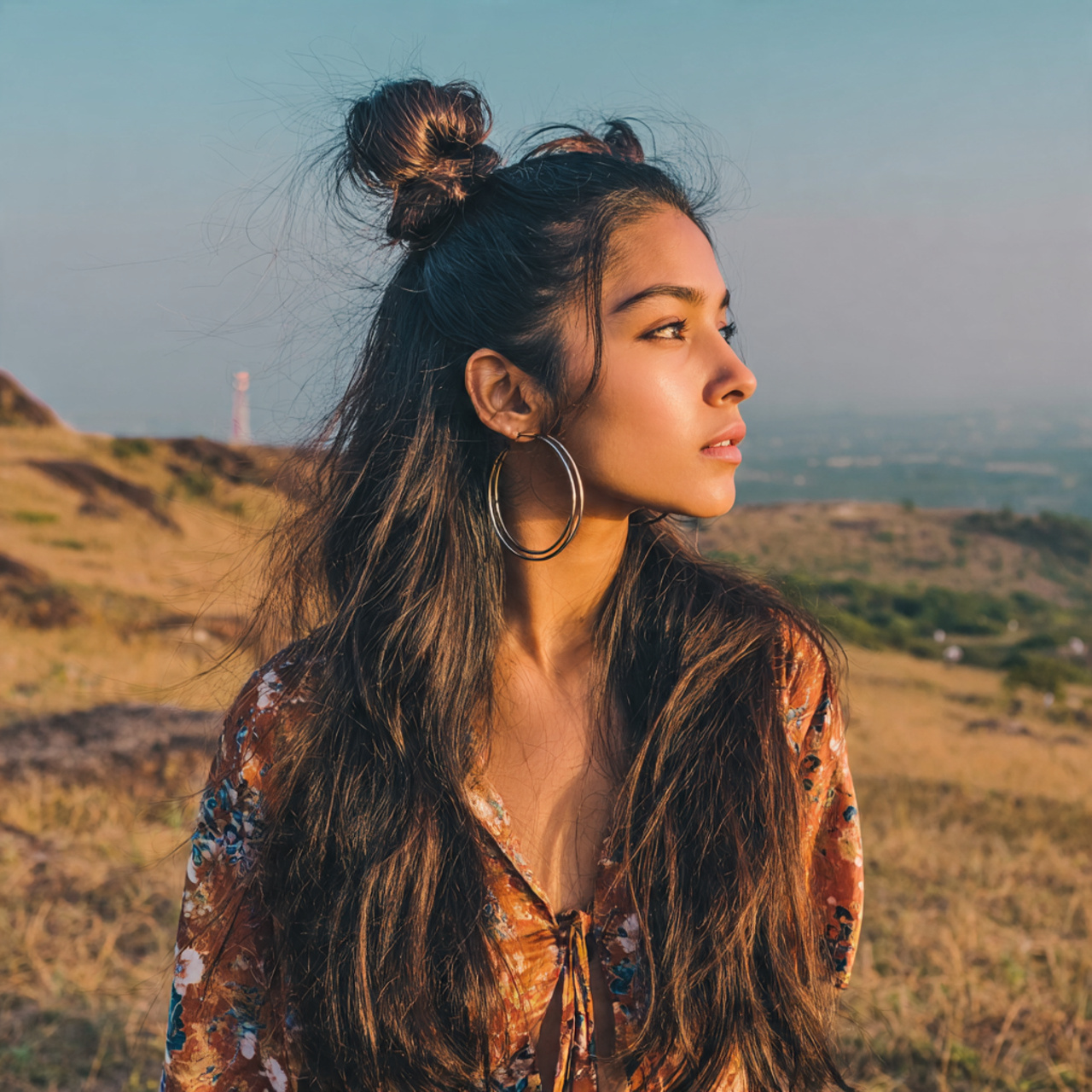 an attractive girl having easy simple half bun hai