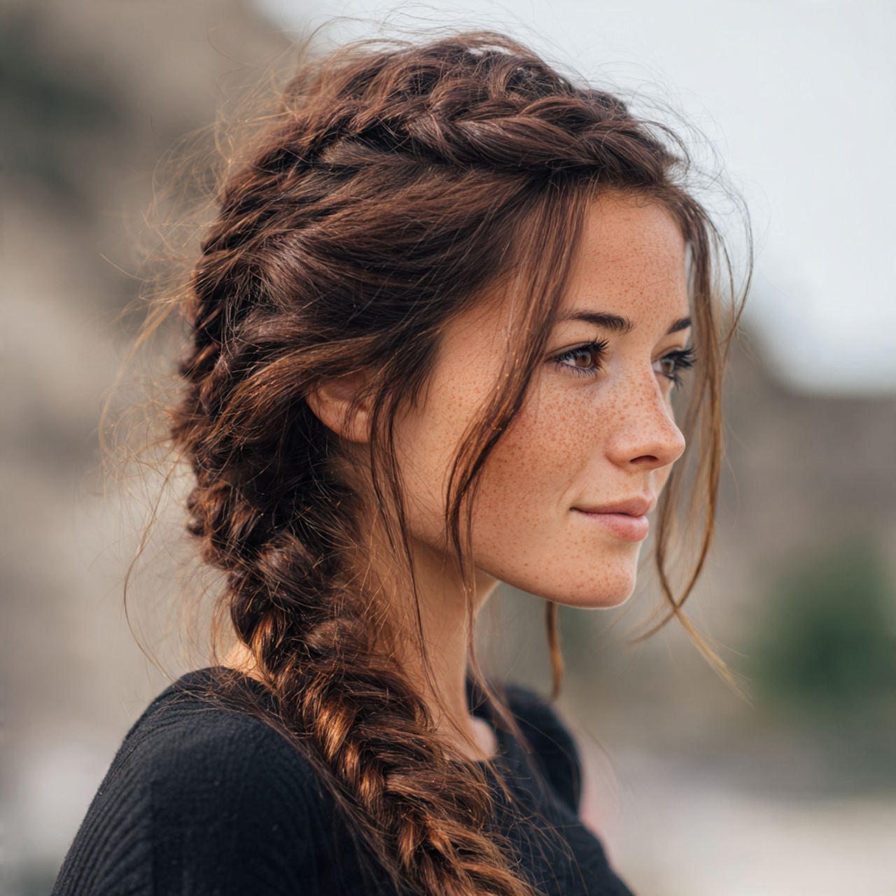 an attractive girl having easy soft side braid hai