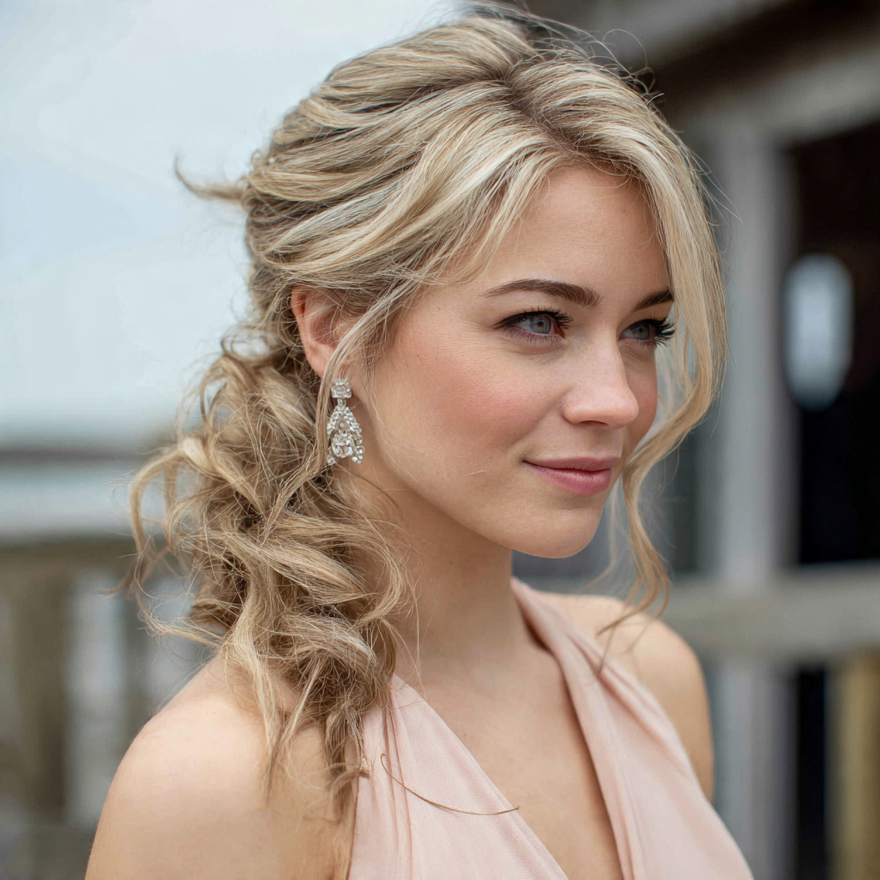an attractive wedding guest having easy side swept
