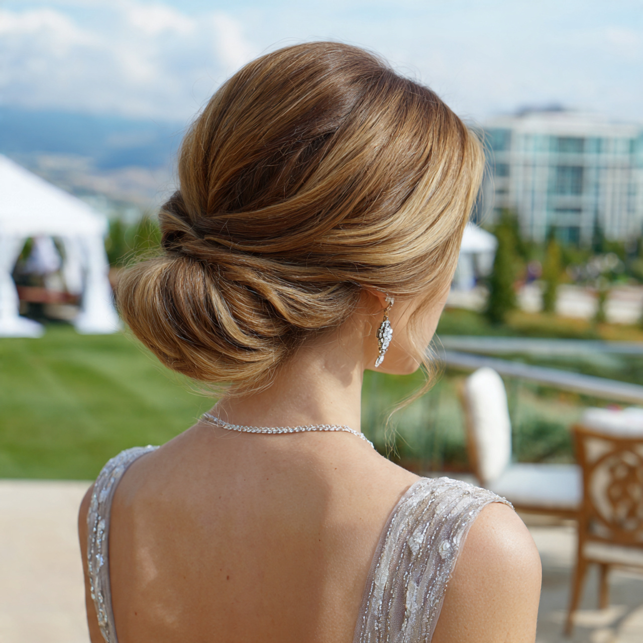 an attractive wedding guest having easy sleek low