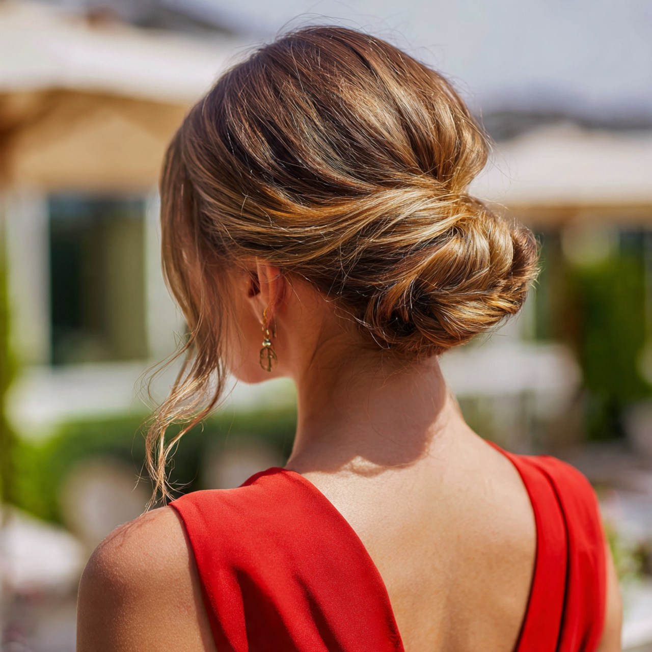 an attractive wedding guest having easy soft low t