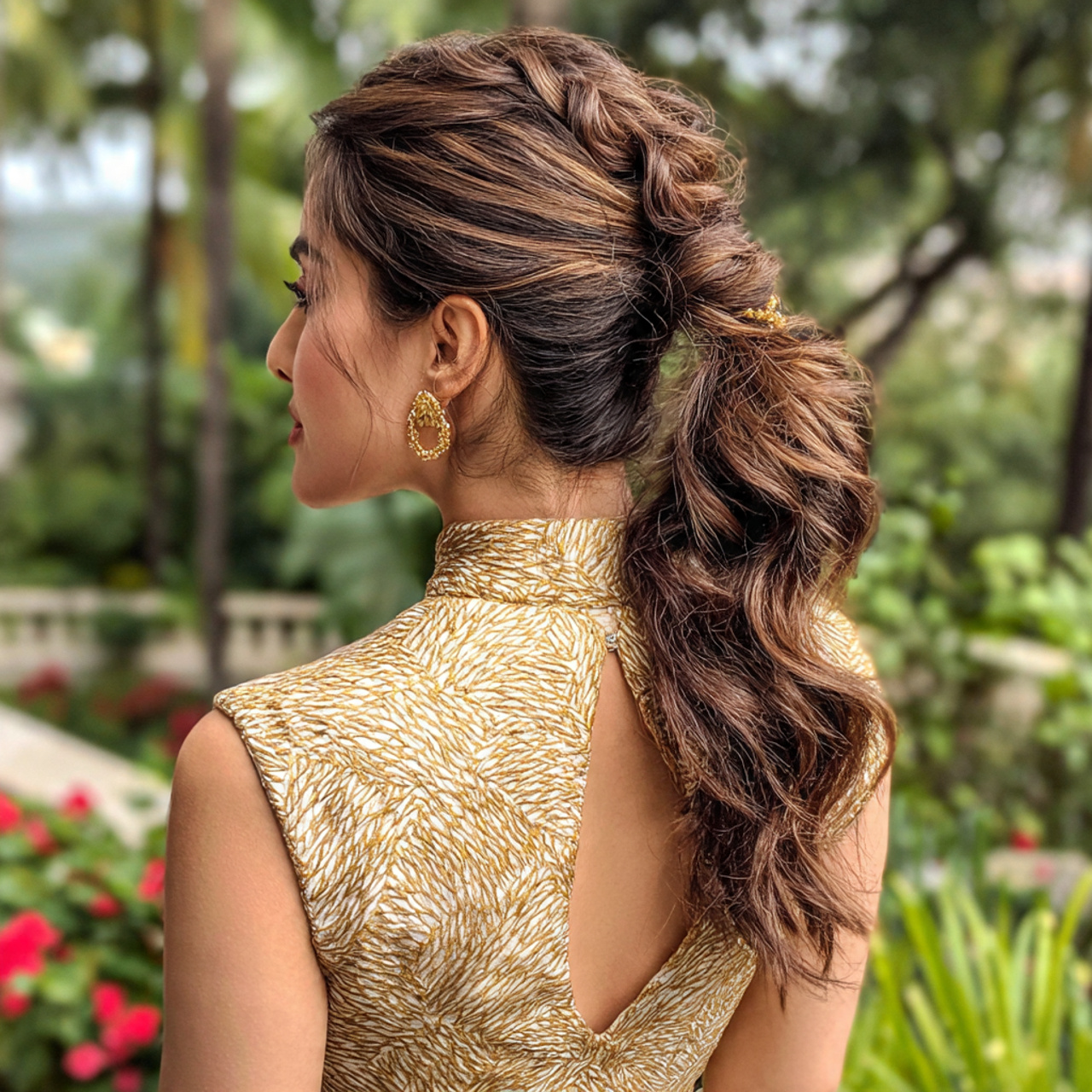 an attractive wedding guest having easy textured l