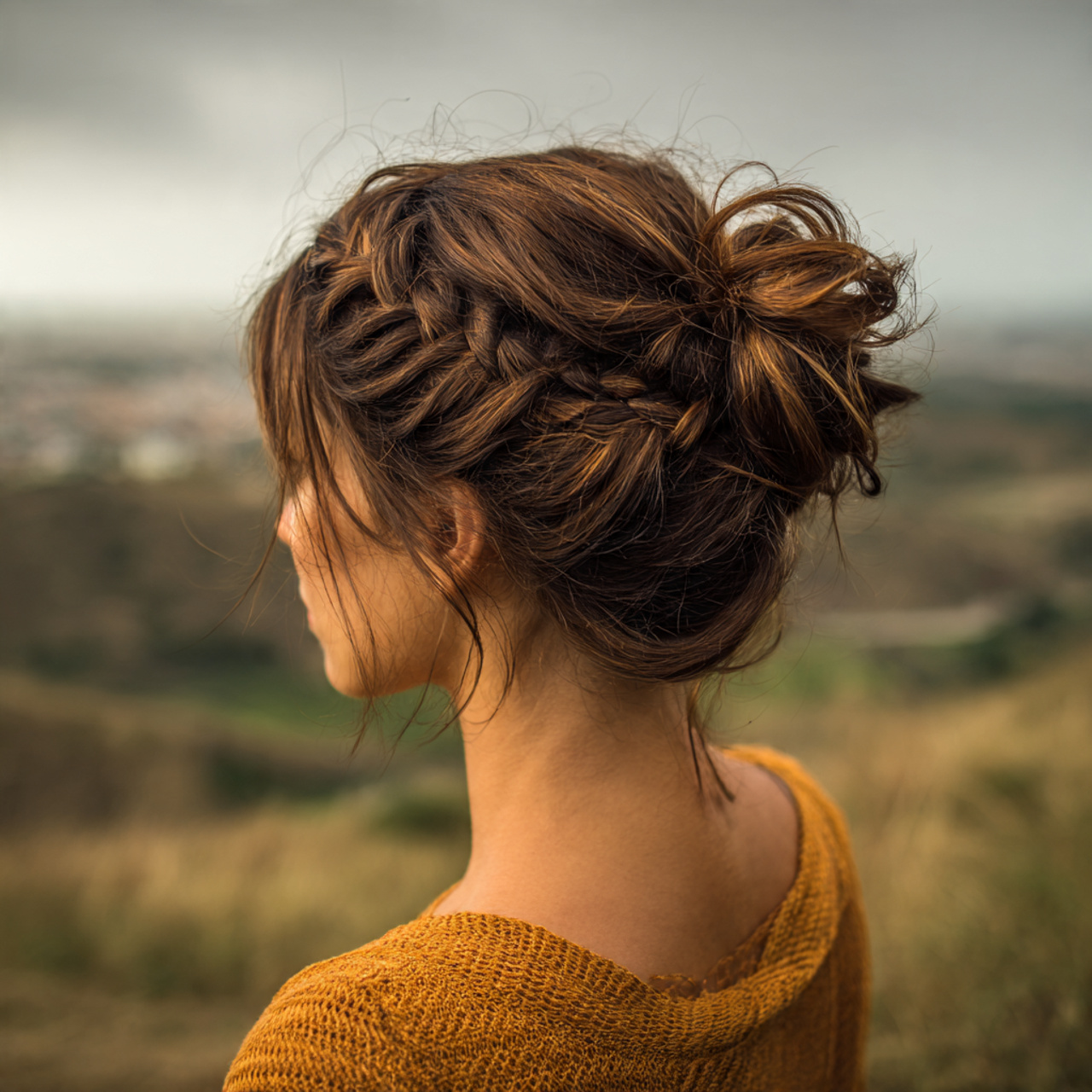 an attractive woman having braided bun style hairs
