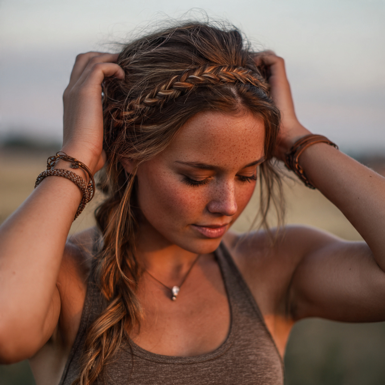 an attractive woman having braided headband hairst