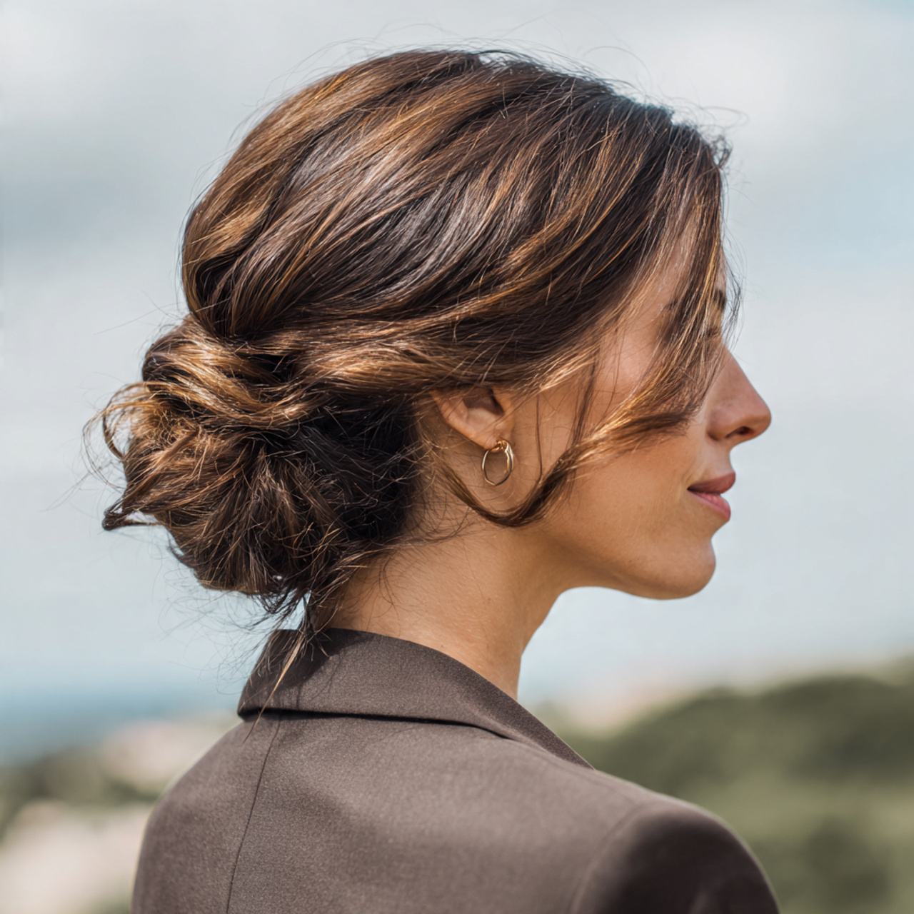 an attractive woman having classic low bun hairsty