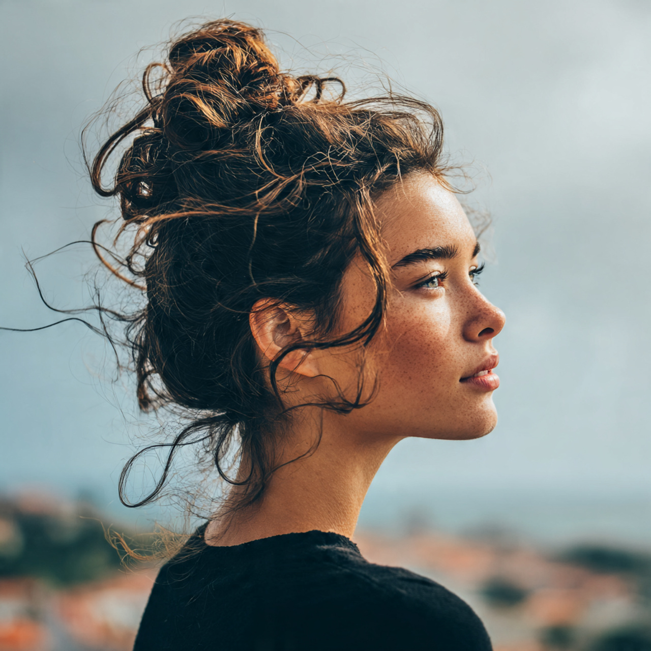 an attractive woman having cute and easy messy bun