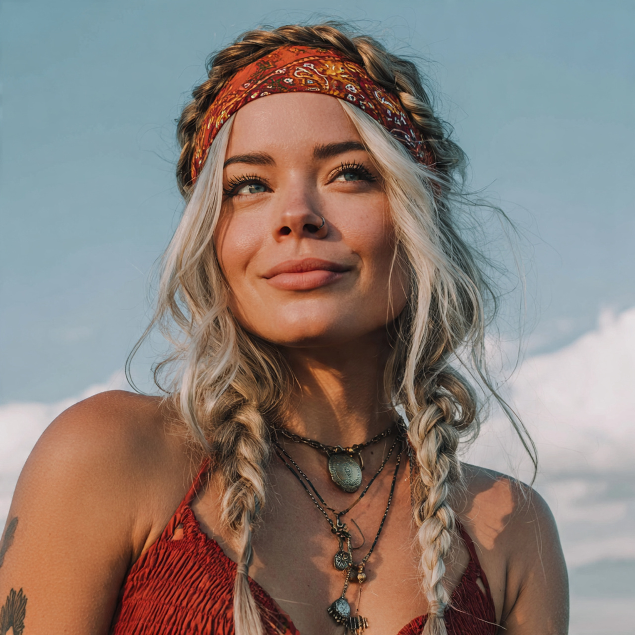 an attractive woman having easy boho braided headb