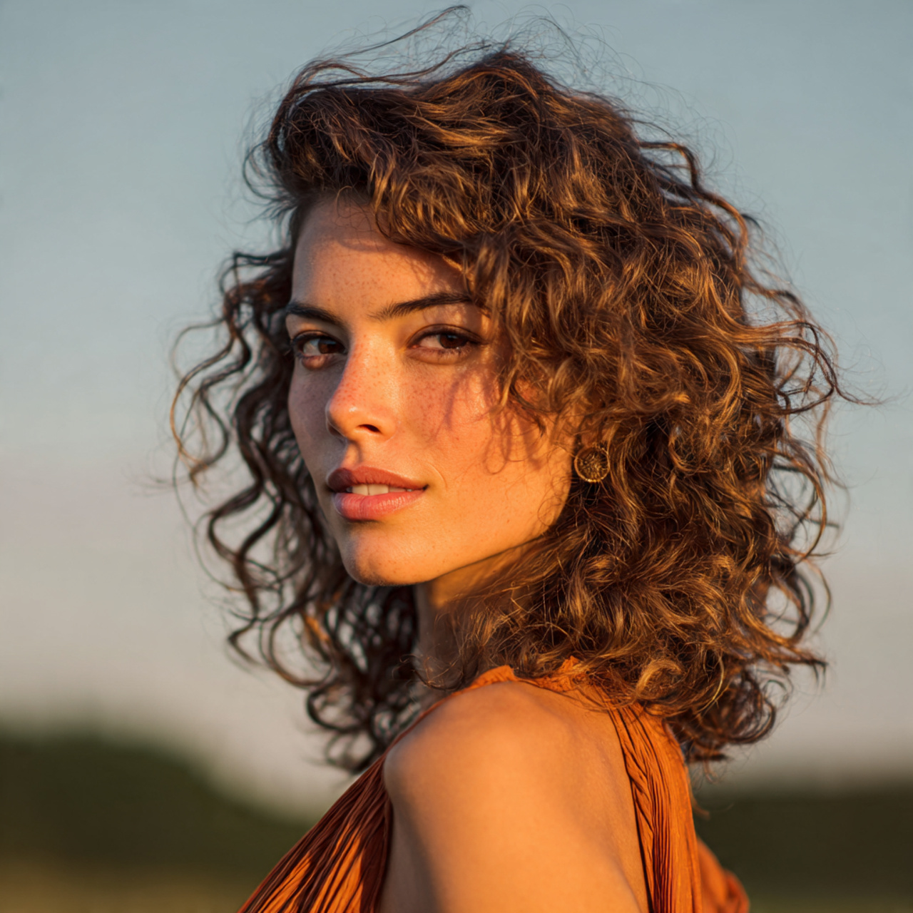 an attractive woman having easy boho soft curly la