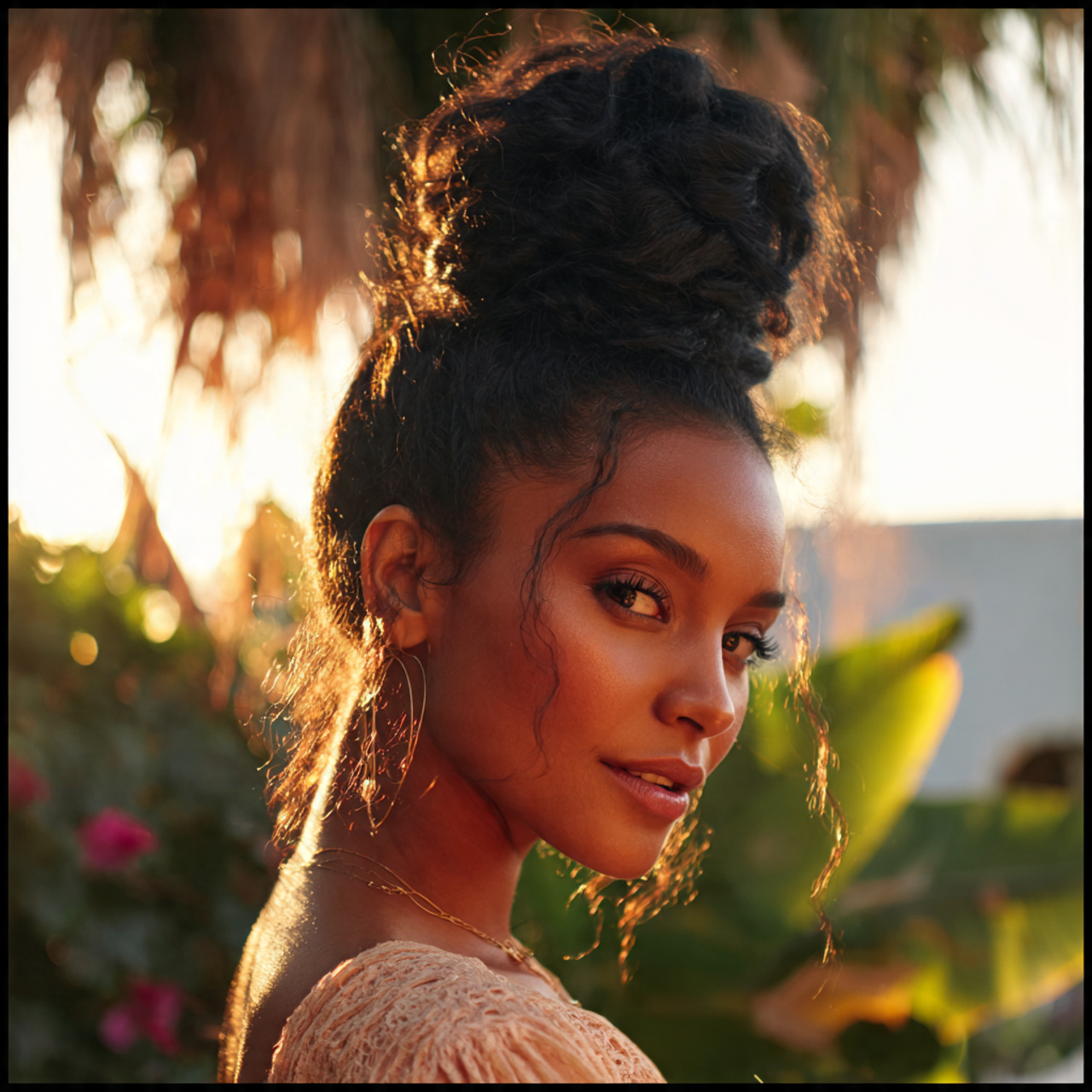 an attractive woman having easy boho textured high