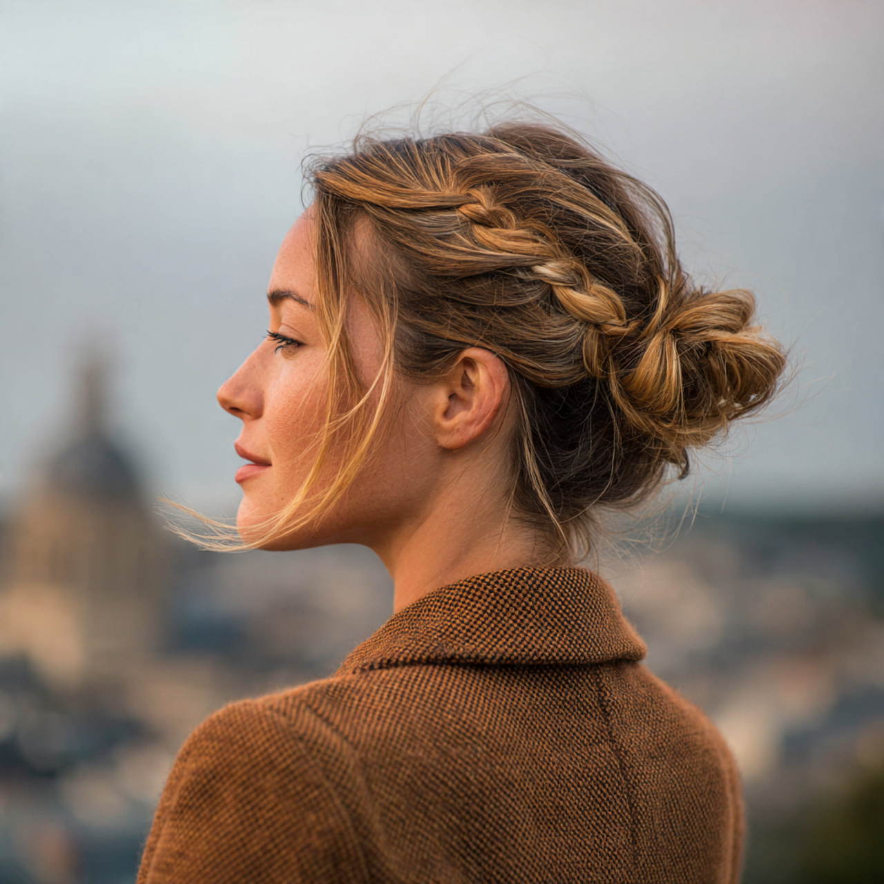 an attractive woman having easy braided bun hairst 2