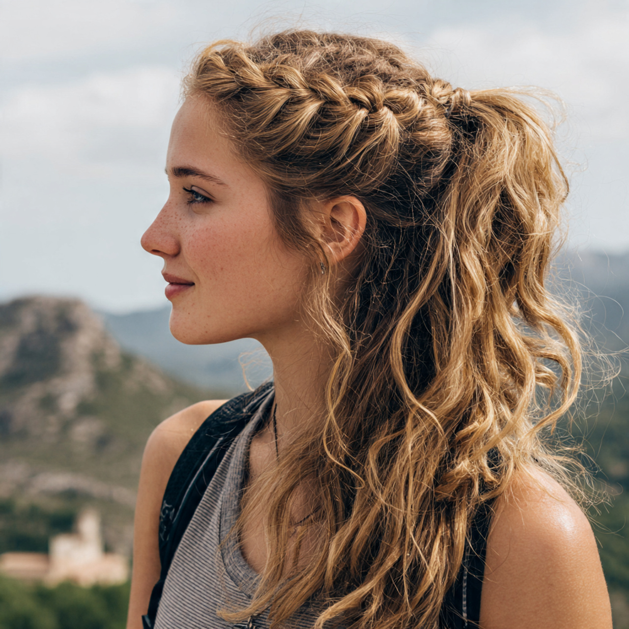 an attractive woman having easy braided half ponyt 1