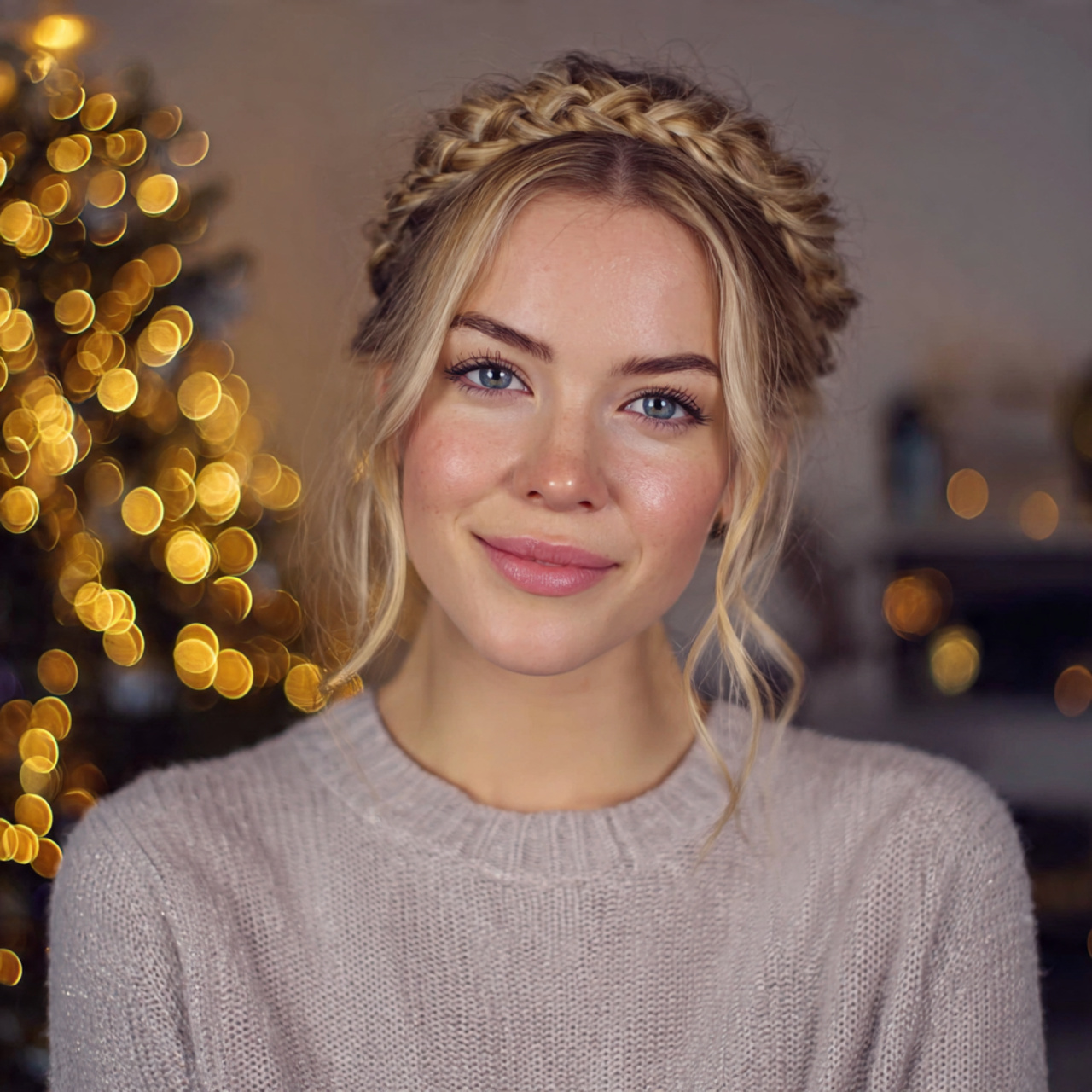 an attractive woman having easy braided headband l