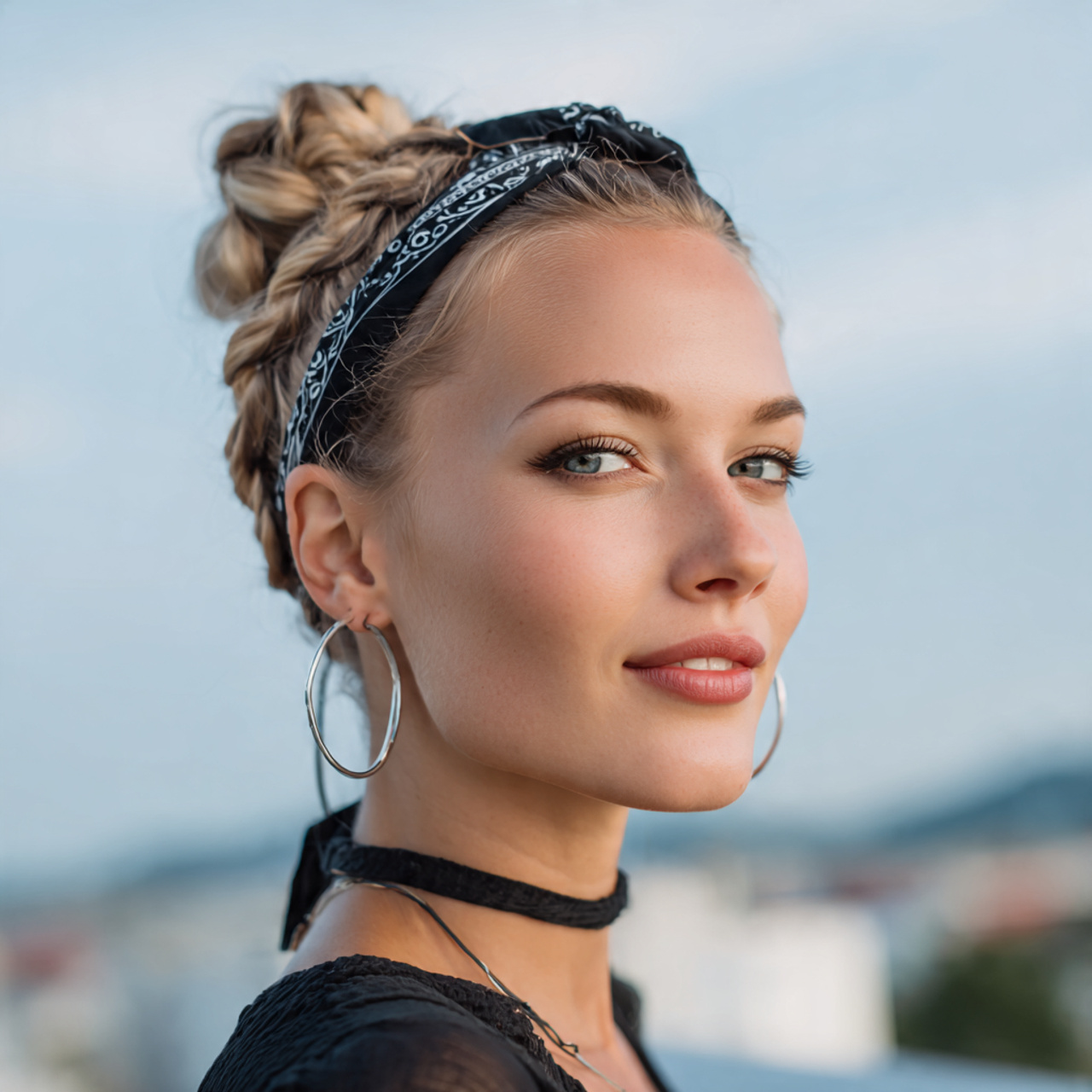 an attractive woman having easy braided headband s 1