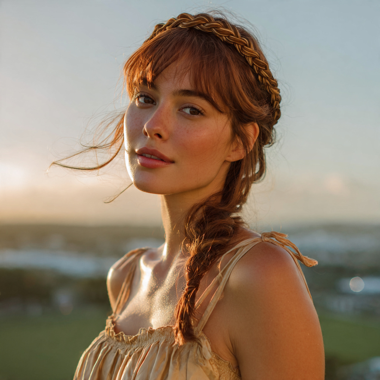 an attractive woman having easy braided headband s