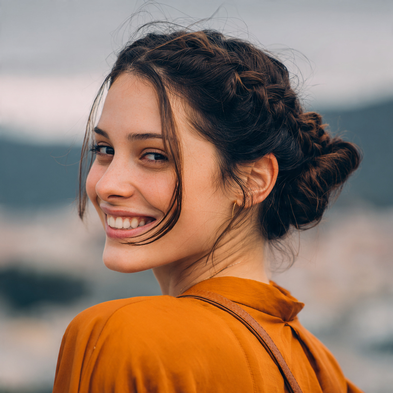 an attractive woman having easy braided low bun ha