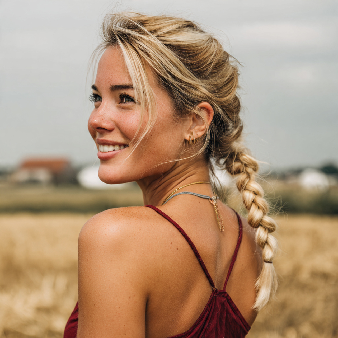 an attractive woman having easy braided low ponyta