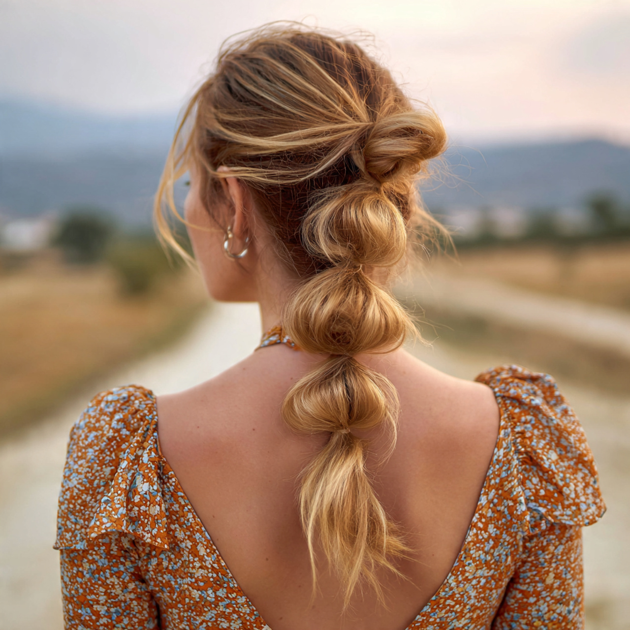 an attractive woman having easy bubble braid hairs