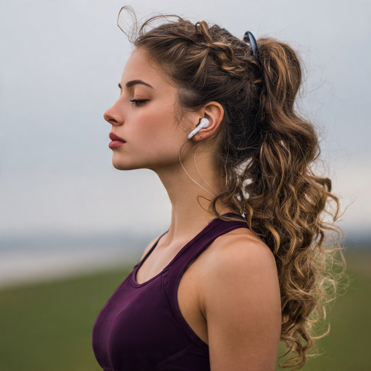 an attractive woman having easy claw clip sport tw