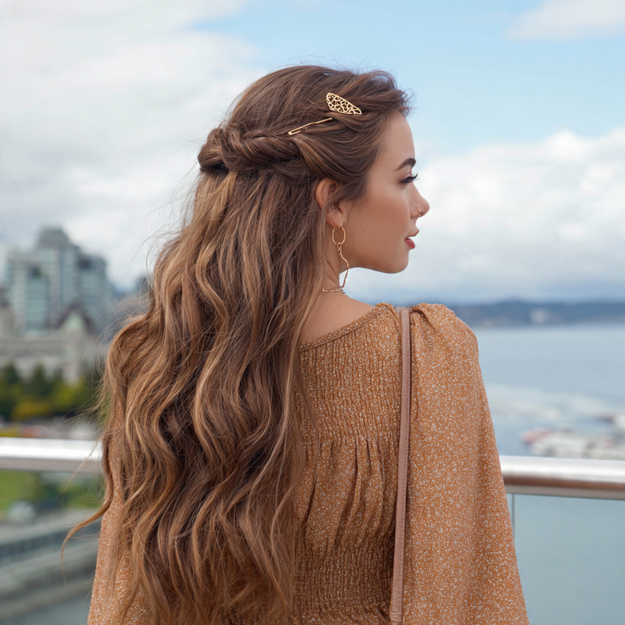 an attractive woman having easy claw clip twist ha