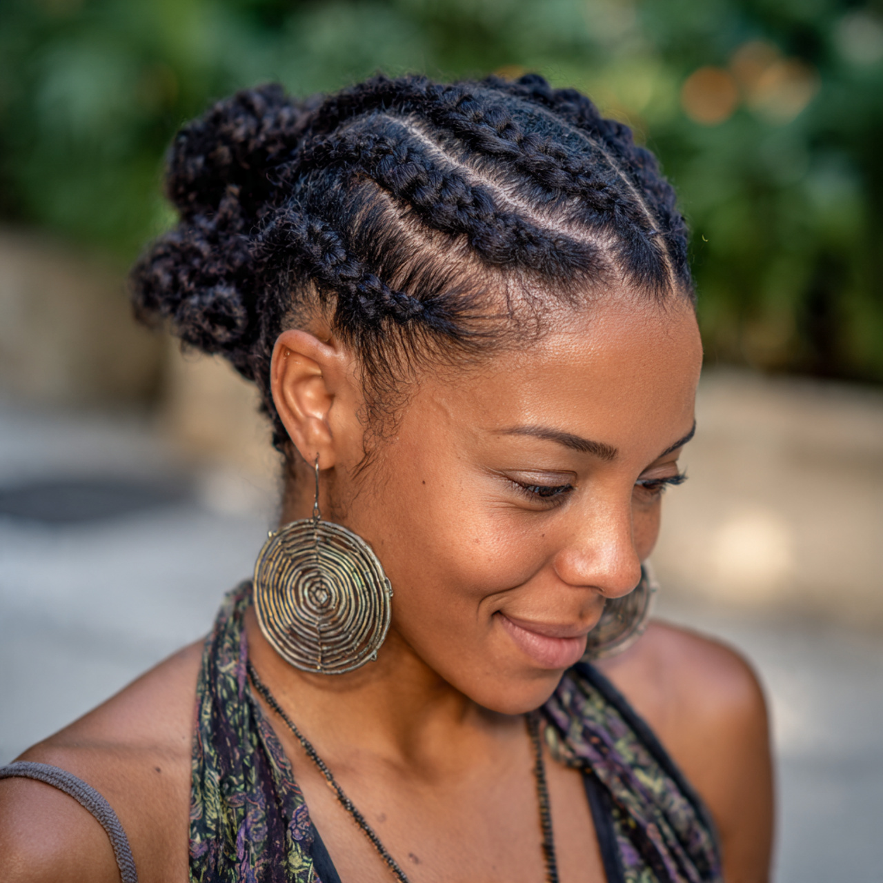 an attractive woman having easy cornrow braids nat
