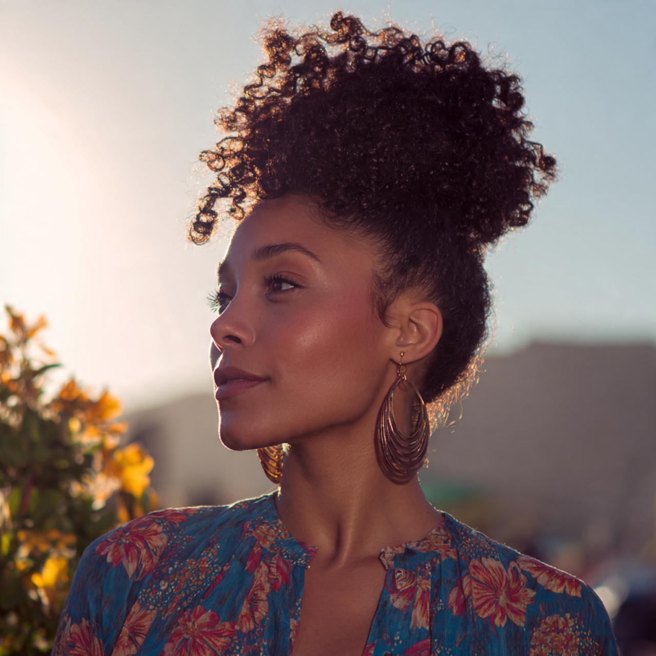 an attractive woman having easy curly high puff ha