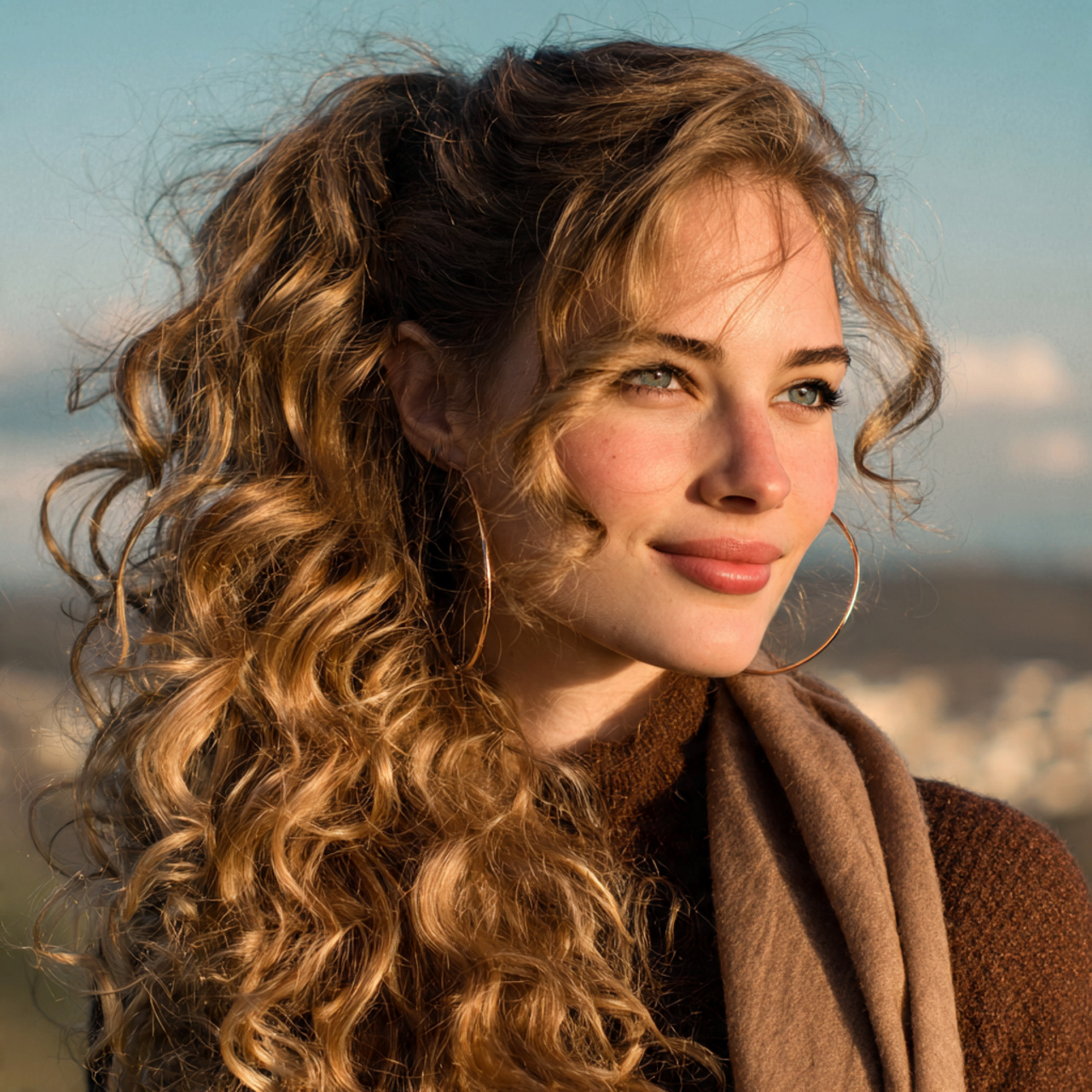 an attractive woman having easy curly loose side p