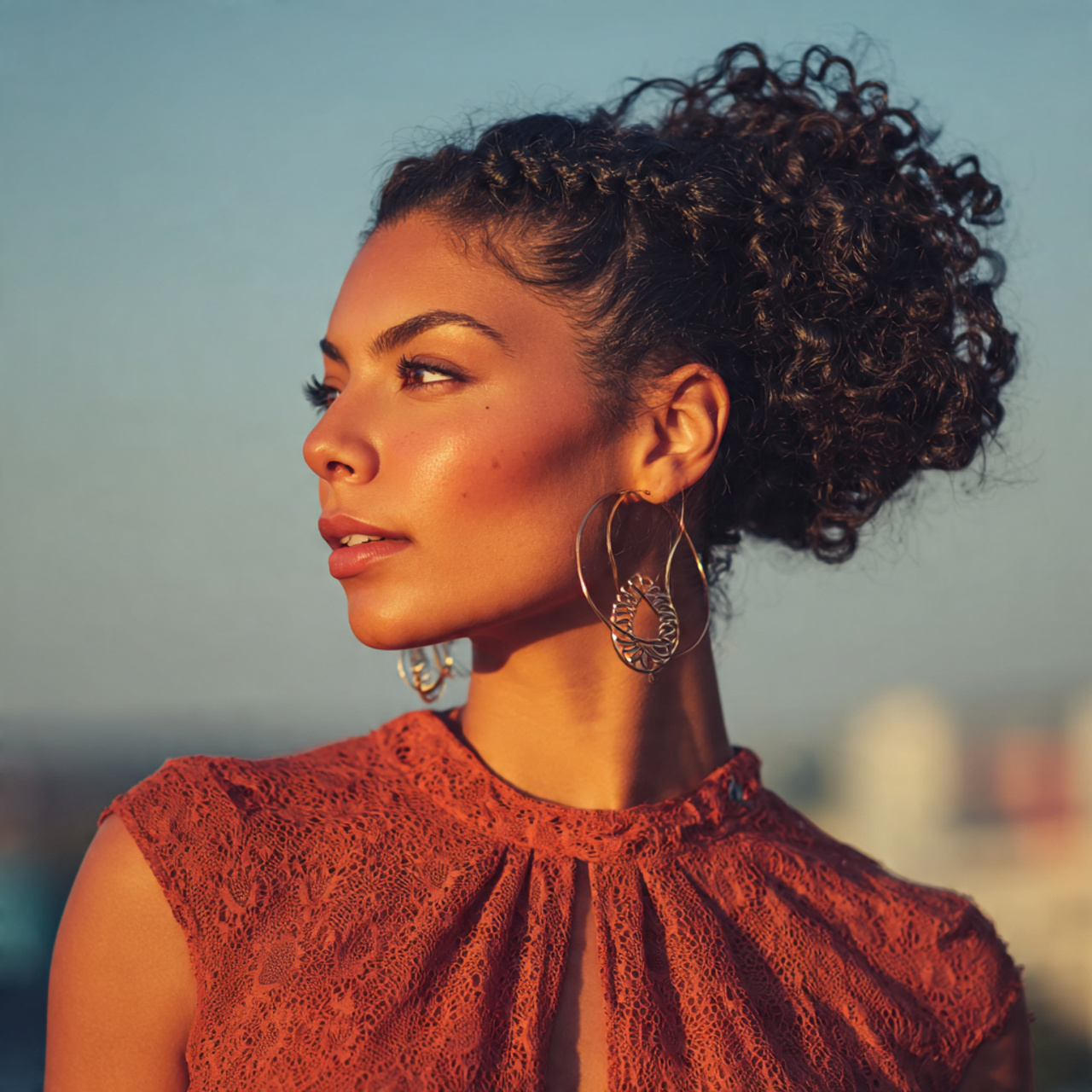 an attractive woman having easy curly low braided