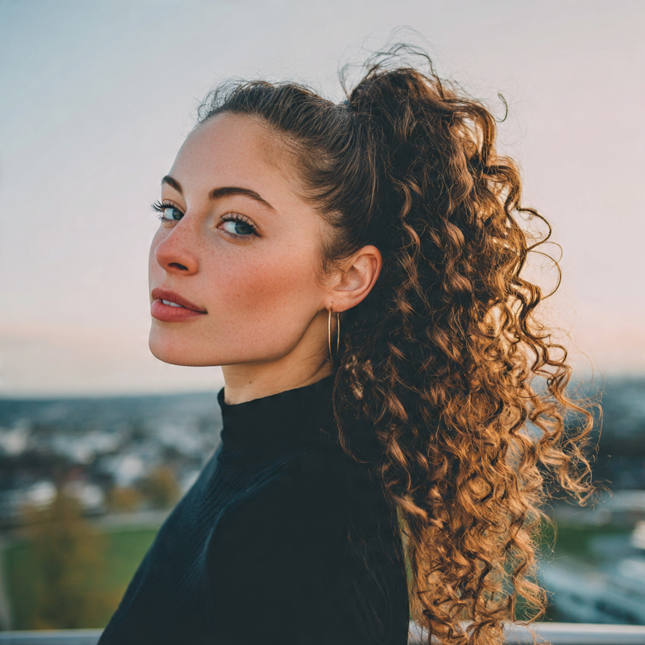 an attractive woman having easy curly low ponytail