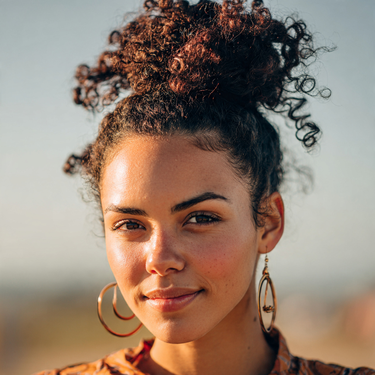 an attractive woman having easy curly messy top kn