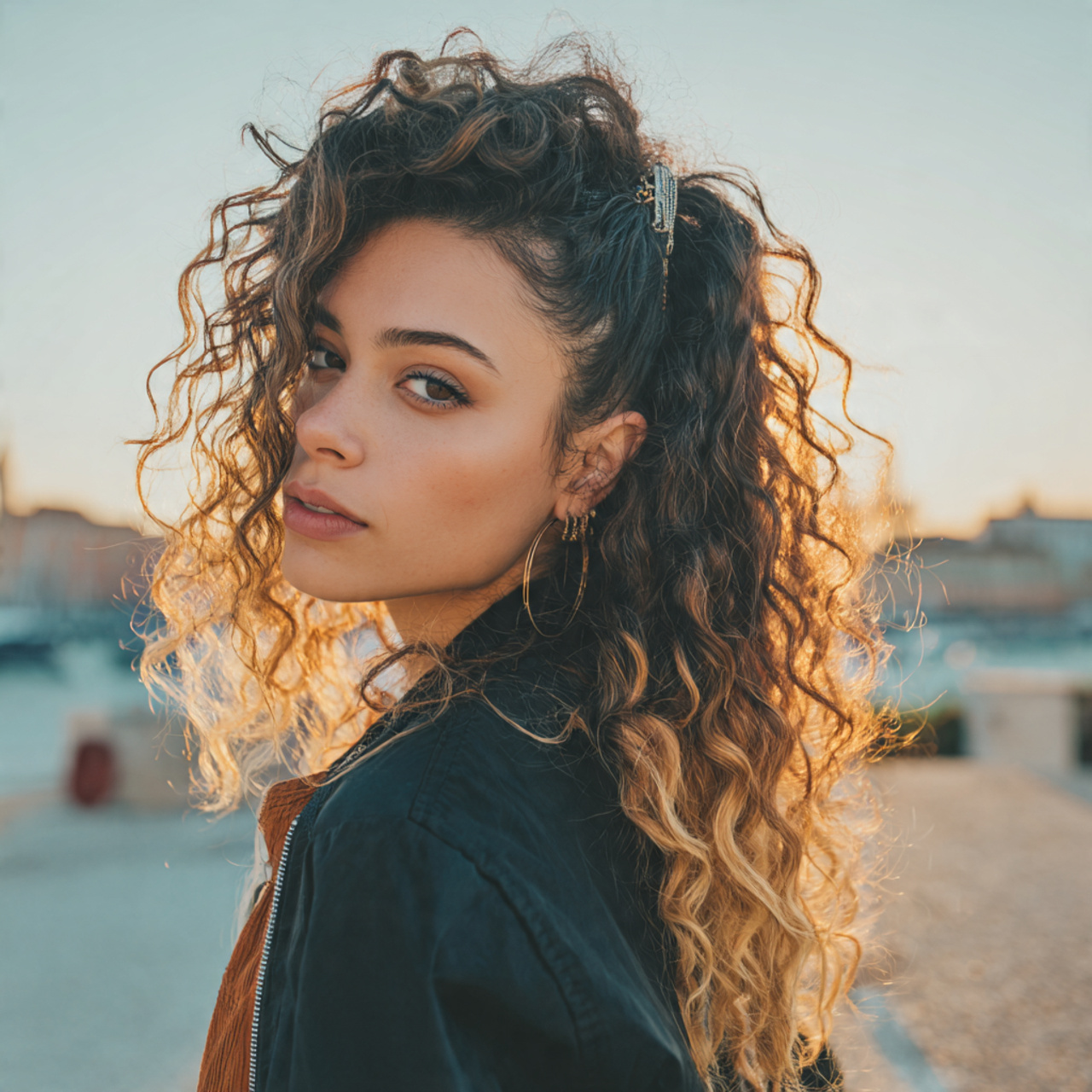 an attractive woman having easy curly side clip st