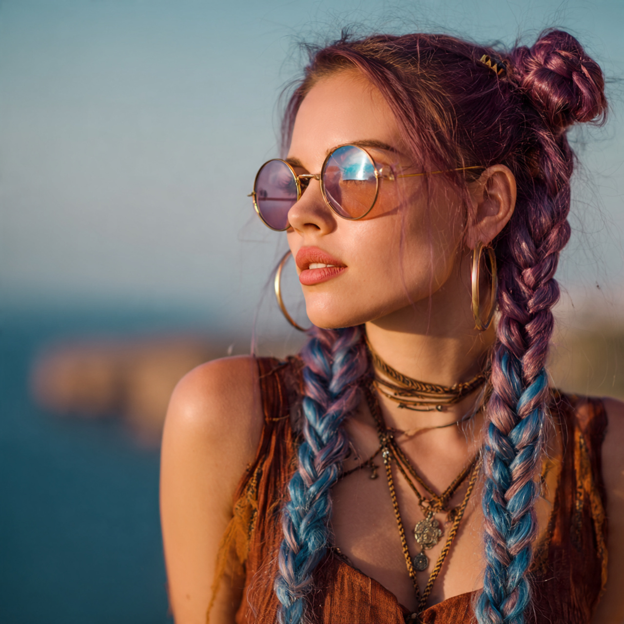 an attractive woman having easy double braided pig