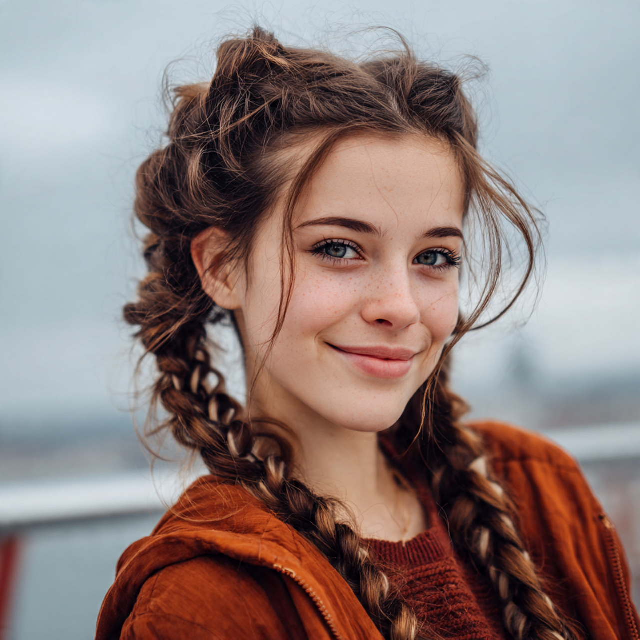 an attractive woman having easy double braids hair