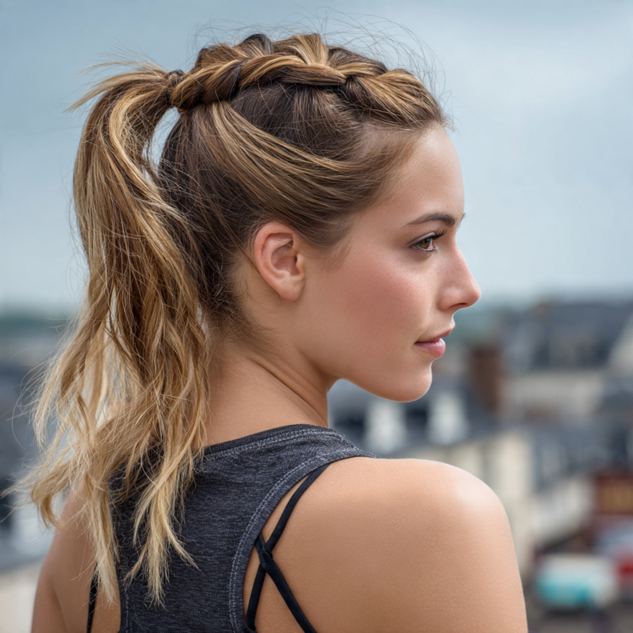 an attractive woman having easy fancy braided pony