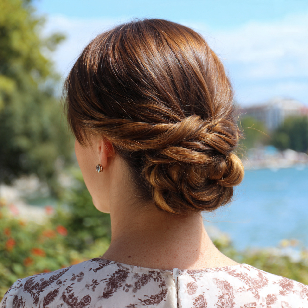 an attractive woman having easy fancy twisted low