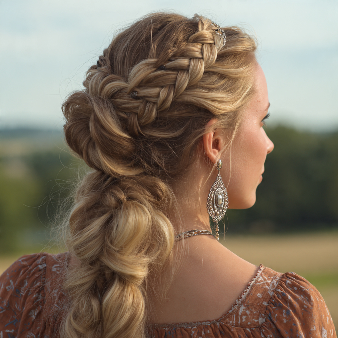 an attractive woman having easy formal braided cro