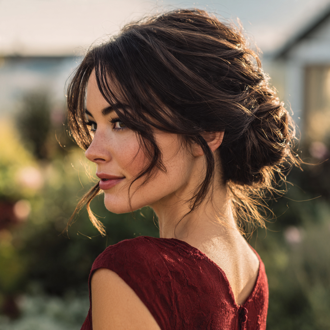 an attractive woman having easy formal side part l