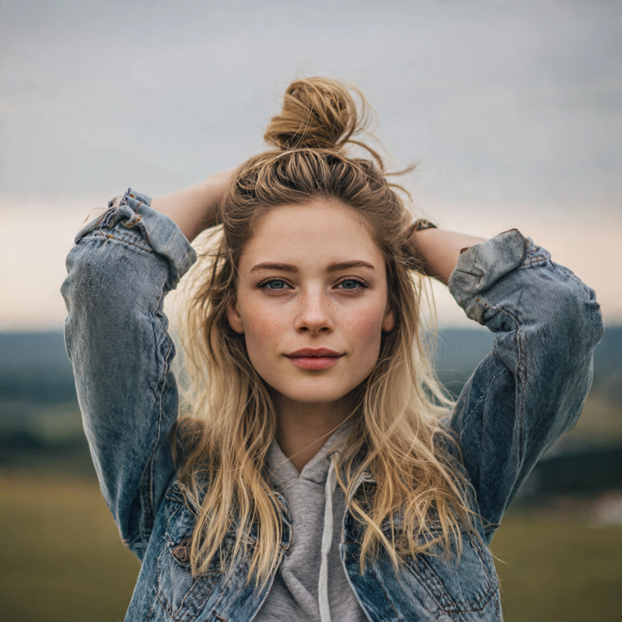 an attractive woman having easy greasy half up top