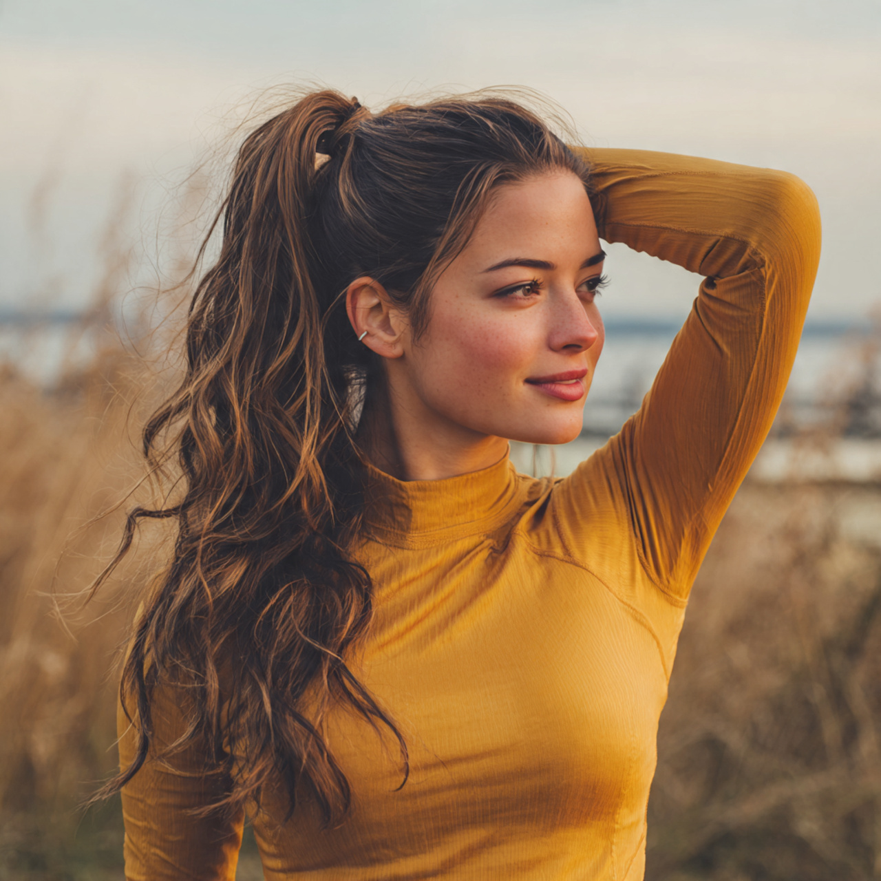 an attractive woman having easy half lift ponytail