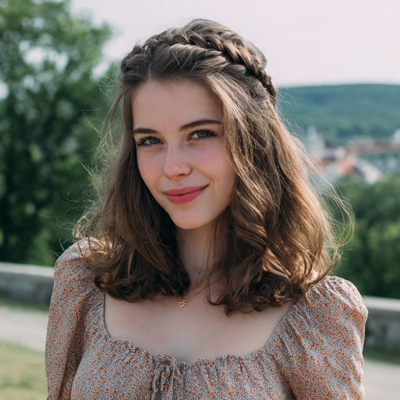 an attractive woman having easy half up braided cr 2