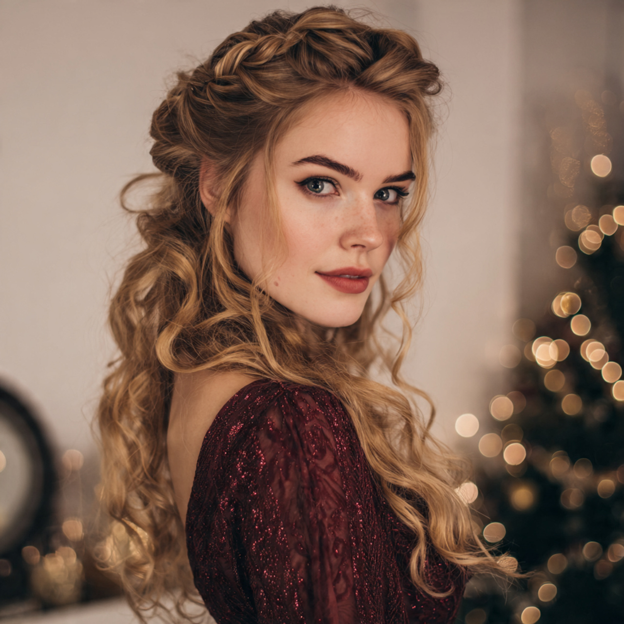 an attractive woman having easy half up twisted cr